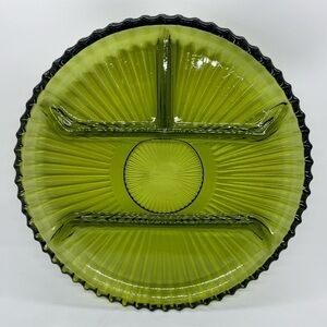 Vintage Indiana Glass Olive Green 1978 Divided Relish Plate